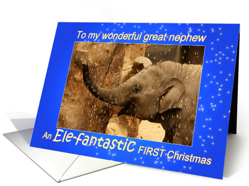 Little Elephant - Merry FIRST Christmas to my great nephew - blue card
