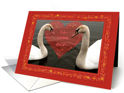 Two young swans & hearts - Ich liebe dich - German... (1214292)