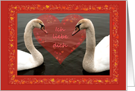 Two young swans & hearts - Ich liebe dich - German Valentine’s day card