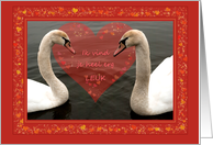 Two young swans & hearts - Ik vind jou LEUK - Dutch Valentine’s day card