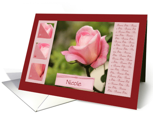Pink Rose - French Name Day Bonne Fte - Custom Name specific card