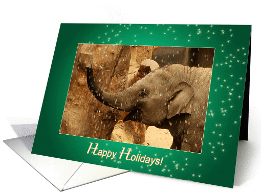 Little Elephant Stars Shower - Happy Holidays green - customized card