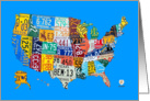 License Plate Map of the USA on Blue for the Travel and Map Enthusiast card