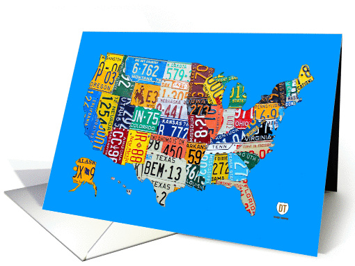 License Plate Map of the USA on Blue for the Travel and... (1094046)