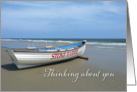 I am thinking about you card with the image of a boat on the shore card