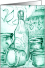 Blank notecard with hand drawn old bottle and jars. card