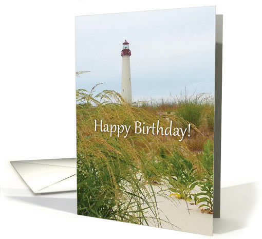 Happy birthday wish with the Cape May, NJ, lighthouse in... (1150040)