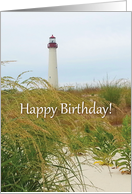 Happy birthday wish with the Cape May, NJ, lighthouse in the distance card