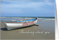 I am thinking about you card with the image of a boat on the shore card