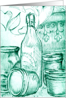 Blank notecard with hand drawn old bottle and jars. card