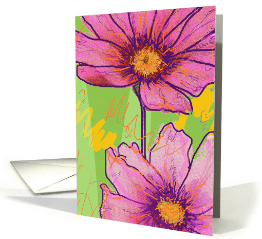 Thinking of you card with hand drawn pink flowers on... (1376974)