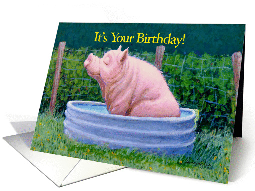 Pig in Water Enjoying His Birthday! card (1096378)