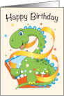 Dinosaur popping out of a gift, Happy Birthday card
