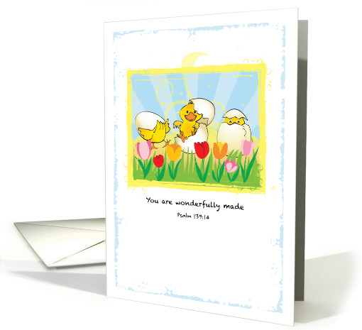 Baby congratulations with ducklings and bible quote card (1100236)