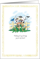 Friendship with Cow and Bird Thinking of You for Friend card