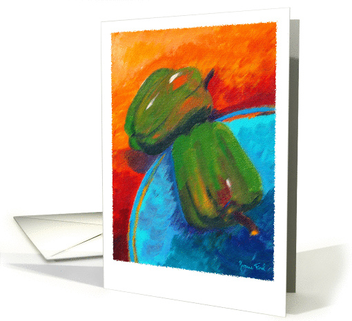 Green Peppers on a Plate painting card (1146322)