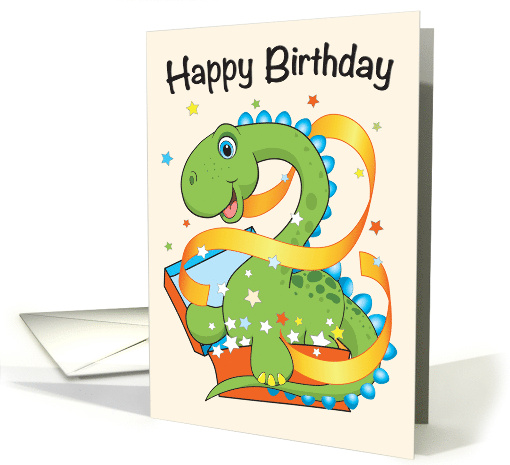 Dinosaur popping out of a gift, Happy Birthday card (1585698)