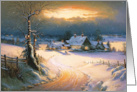 Glowing Pathway Snowy Village Christmas card