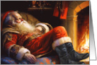 December 26th Resting Santa by the Fireplace Christmas card