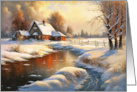 Red Barn In The Snow Christmas Card