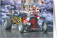 Christmas - Santa with his sexy helper and a cool hot rod card