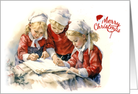 Three Girls Letter To Santa At Christmas card