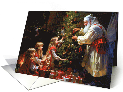 Santa's Enchanted Christmas Tree Trim With Children card (1781222)