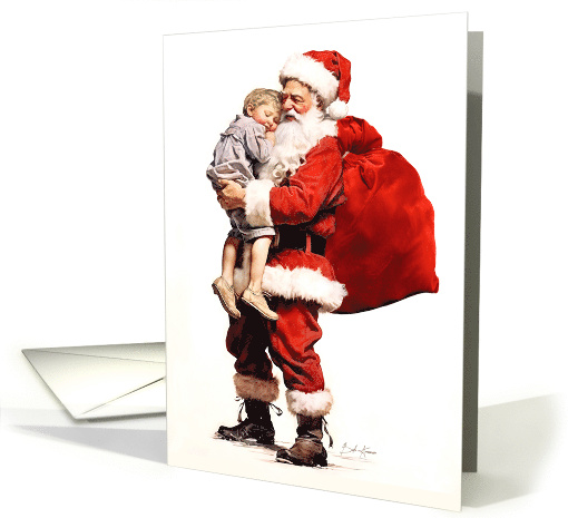 Waiting Up For Santa Sleeping Boy And Santa card (1808720)