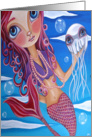 Any Occassion - A Mermaid Girl with Red Hair and a Jellyfish card
