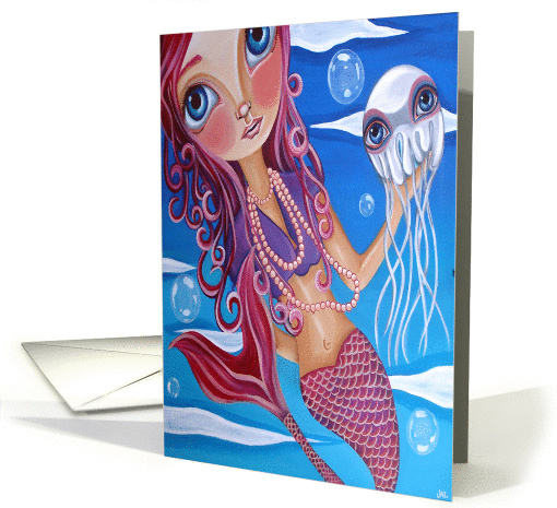 Any Occassion - A Mermaid Girl with Red Hair and a Jellyfish card