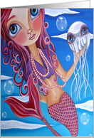 Any Occassion - A Mermaid Girl with Red Hair and a Jellyfish card