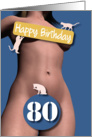 80th Sexy Girl Birthday Blue and Pink Cats card