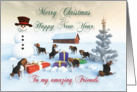 Beagle Puppies Christmas New Year Snowscene for Friend card