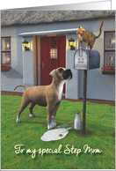 For Step Mom Whimsical Fantasy Cat and Dog Mother’s Day card