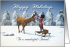 Friend Fantasy girl decorates reindeer with Christmas balls card