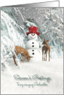 Godmother Fantasy Snowman with fawns in the woods card