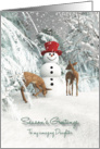 Daughter Fantasy Snowman with fawns in the woods card