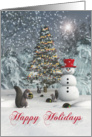 Fantasy Squirrels decorating Christmas tree card
