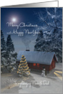 Mom & Dad Fantasy Cottage Christmas Tree Snowscene card