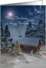 Cousin Fantasy Cottage Christmas Tree Snowscene card
