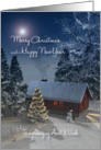 Aunt & Uncle Fantasy Cottage Christmas Tree Snowscene card