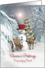 Friend Fantasy Snowman with fawns Christmas tree card