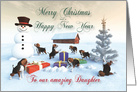 Beagle Puppies Christmas New Year Snowscene for Daughter card