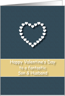 Fantastic Son and Husband Blue Tan Heart Valentine’s Day card