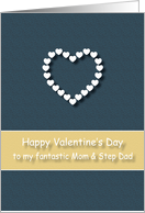 Fantastic Mom and Step Dad Blue Tan Heart Valentine’s Day card