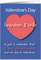 Grandson and Wife I love you Every Day Pink Heart Valentine’s Day card