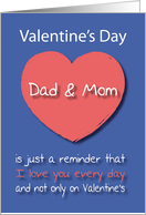 Dad and Mom I love you Every Day Pink Heart Valentine’s Day card