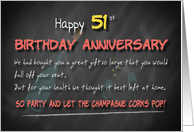 Champagne corks pop 51st Birthday Anniversary card