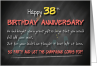 Champagne corks pop 38th Birthday Anniversary card