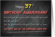 Champagne corks pop 37th Birthday Anniversary card